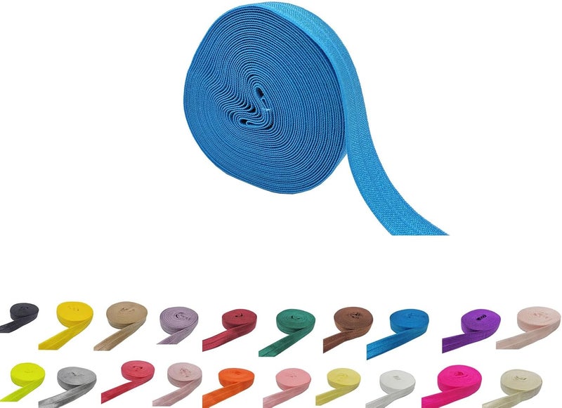FAYADA Fold Over Elastic,5/8" Foldover FOE Trim Elastic Ribbon,Stretch FOE Band for Hair Ties Headbands Sewing Craft -5 Yards (Nautical Blue) - Image 1